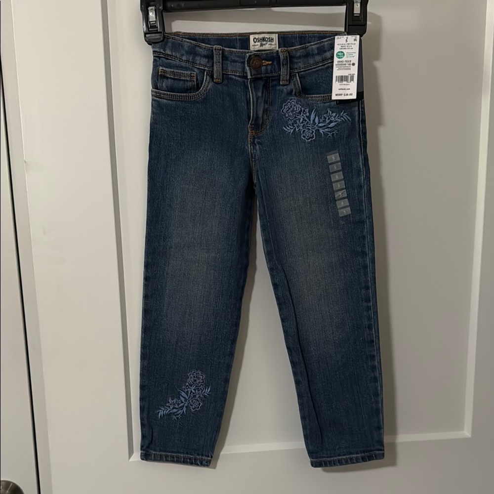 OshKosh B'gosh Girls Denim Pants with Floral Detail size 5 NWT